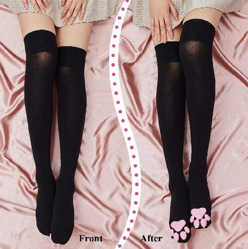 Cat Paw Socks Kawaii 3D Cat Claw Women Stocking Paw-Pad Thigh High Black - Picture 4 of 6