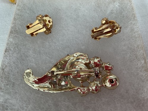 Vintage Cornucopia Amber rhinestones Brooch and Earring set - Picture 10 of 12