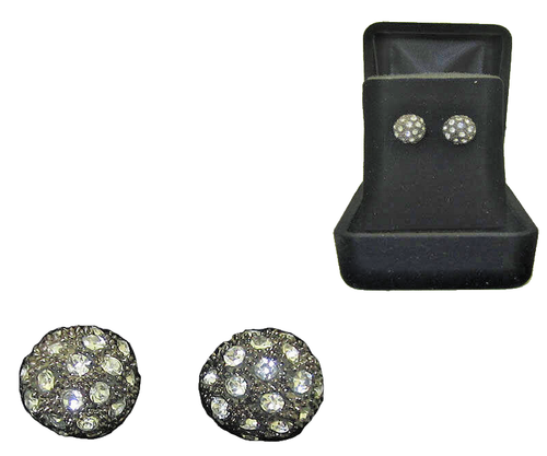 Boucles D'oreilles à Trou Avec Pierre Et Cristal Noir Sur Métal Doré - Modèle N°11, Neuf Avec étiquettes