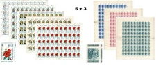 Indonesia Lot with 8 Complete Sheets MNH 1953, 1966. 800 Stamps
