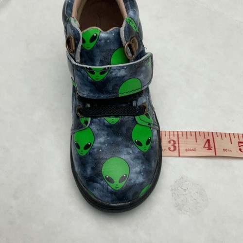 LITTLE PIGGIES Leather Green Alien Print Hi Top Toddler Shoes Size 5 | 12-18 MO - Picture 4 of 10