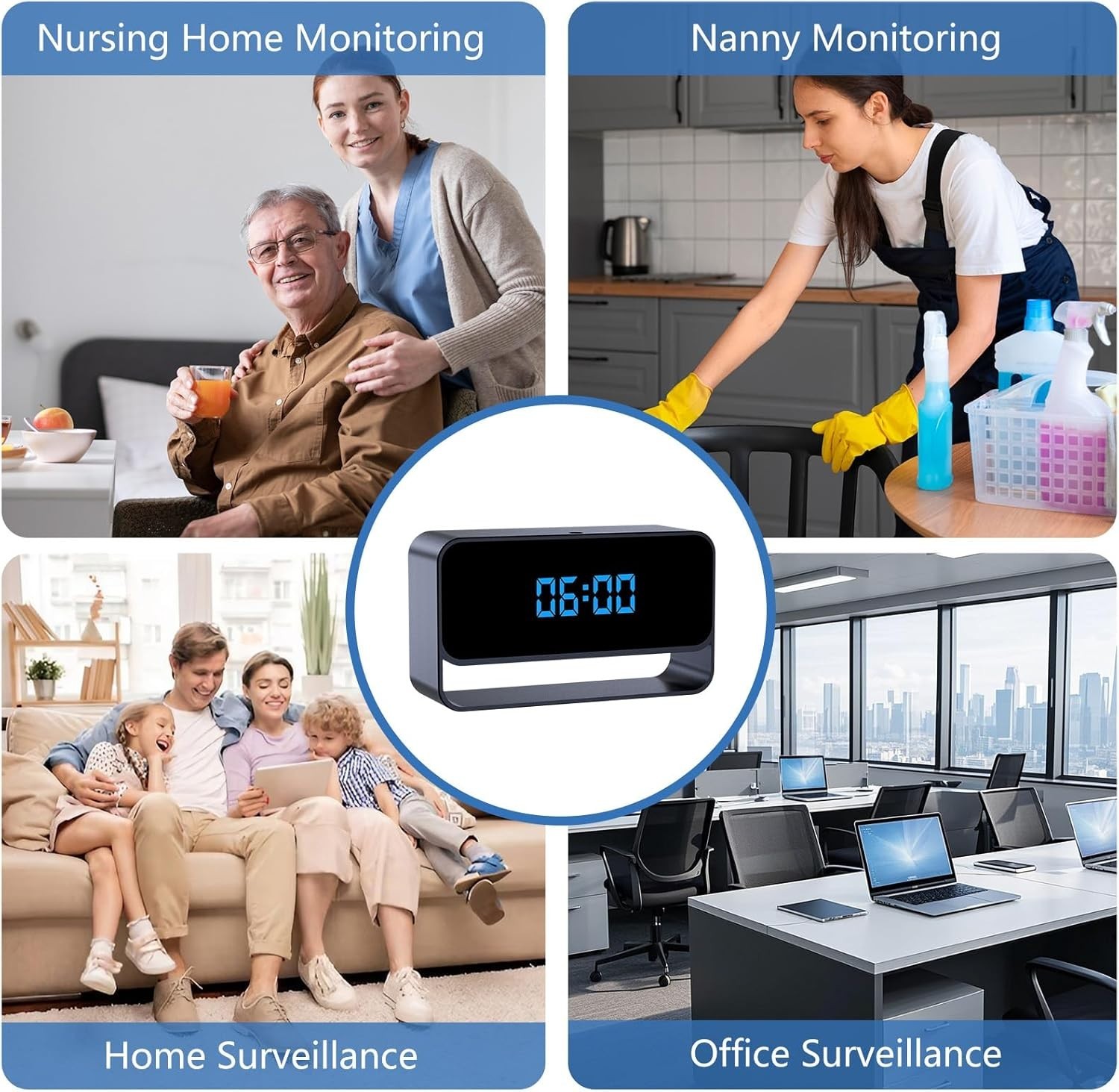 1080P HD Alarm Clock C amera Aluminum Alloy Home Security Surveillance