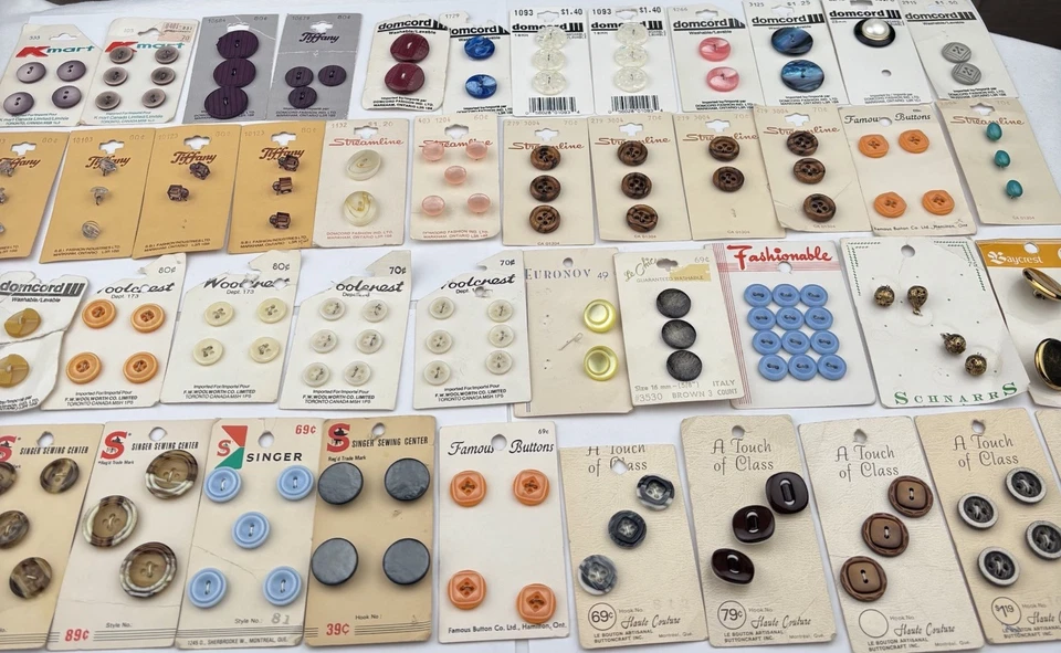 Vintage Button Cards Lot – NOS 1960s–80s Kmart Singer Domcord Tiffany Canada 35+ - Image 2 of 4