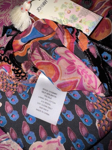 Johnny Was XXL Burnout Silk & Velvet Blouse Pink & Red Button Up Tunic Top BOHO - Picture 12 of 15