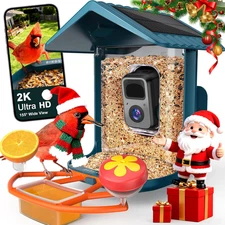 -Bird Feeder with Camera Solar Powered, 2K Clear Live/Video/Photo Auto Arrival A