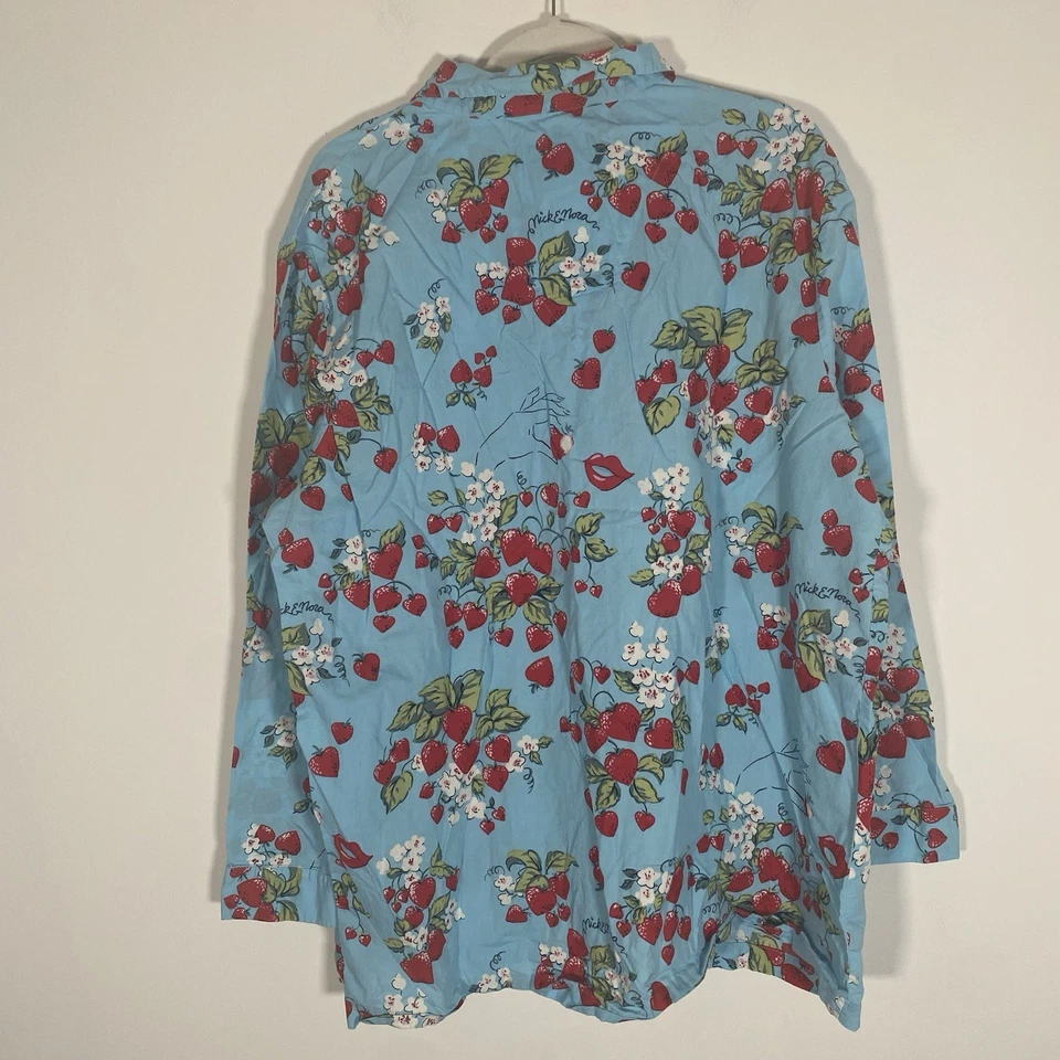 Camiseta pijama feminina Nick & Nora tamanho XXL morango azul vermelha algodão - Imagem 2 de 4