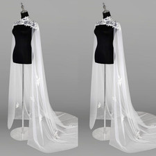 White Ivory Bridal Cape Sheer Wedding Dress Coverup High-low Wedding Shawl