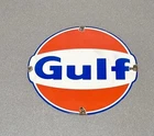 VINTAGE 14” GULF PORCELAIN SIGN CAR GAS OIL TRUCK MOTORCYCLE