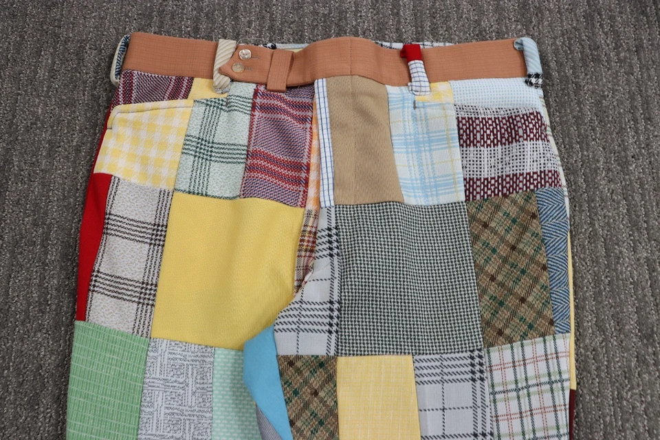 Винтажный 70-х лоскутное одеяло полиэстер загрузки вырез трикотажные брюки 36 x 29 хиппи гольф истинный винтажный - Изображение 3 из 4