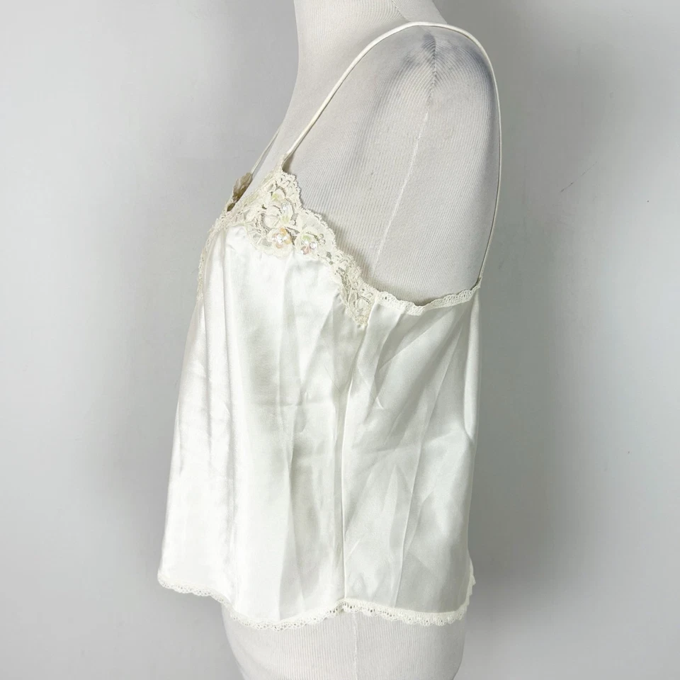 Camiseta sin mangas vintage Y2K Victoria’s Secret satinada con cuentas cami nupcial talla grande para mujer Foto 3 de 4