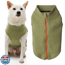 Gooby Zip Up Microfiber Fleece Dog Sweater - Green, Small - Warm Double Layer