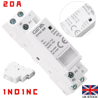 2 Pole 20 Amp Contactor Relay 1NO 1NC Open Contacts Din Rail Mounted Module