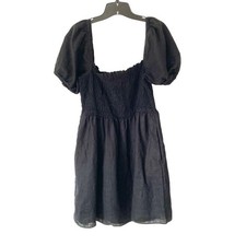 J. Crew Black Linen Smocked Puff Sleeve Dress size medium
