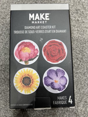 Make Market Diamond Art Coaster Kit   DIY Floral Craft Set   Makes 4 Coasters