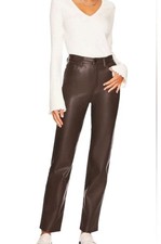 Pistola Womens Zipper Fly High Rise Straight Faux Leather Pants Brown Size 27