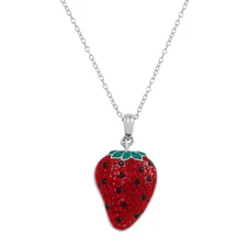 Finecraft Strawberry Pendant with Crystals in Sterling Silver, 18"