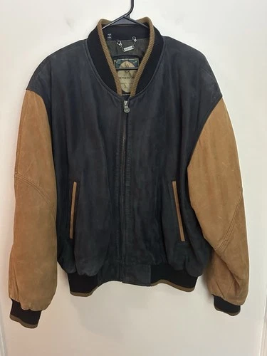 Members Only Vintage Leather Bomber Jacket XL Black Tan Excellent Condition image 2