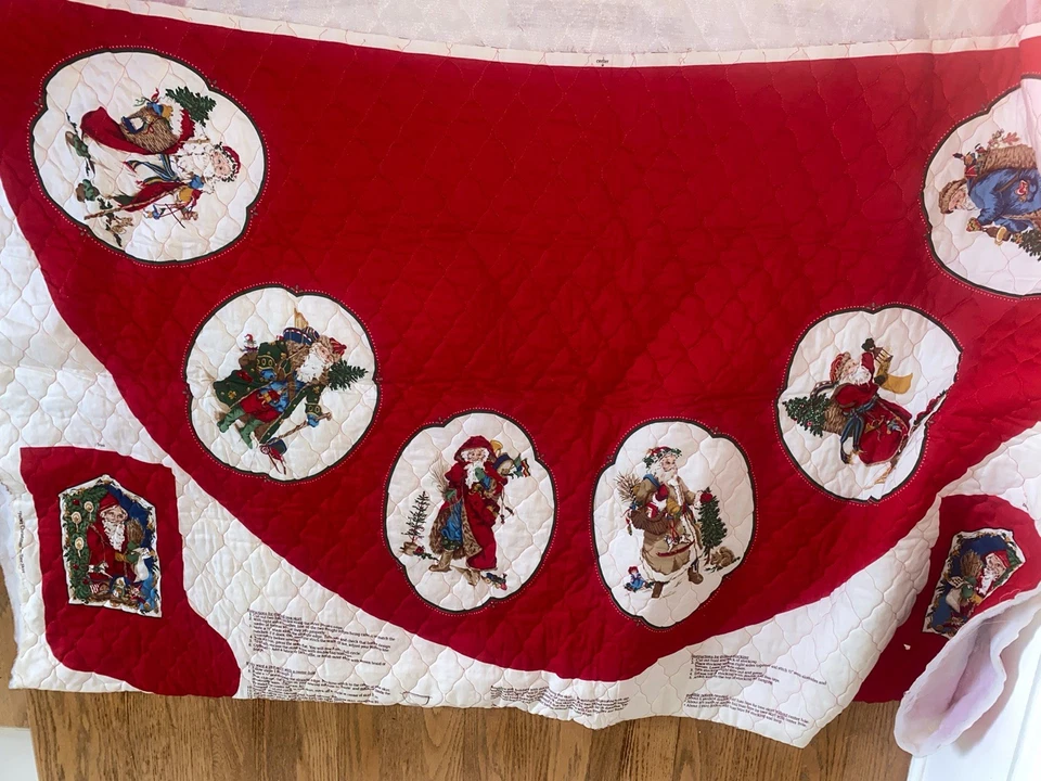 Vintage Cotton Cut Sew Fabric Panels 54" FATHER CHRISTMAS Tree Skirt & STOCKING - Image 4 of 4