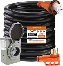 Finderomend 50' Amp Generator Cord Power Inlet Box Combo Kit Pre-Drilled