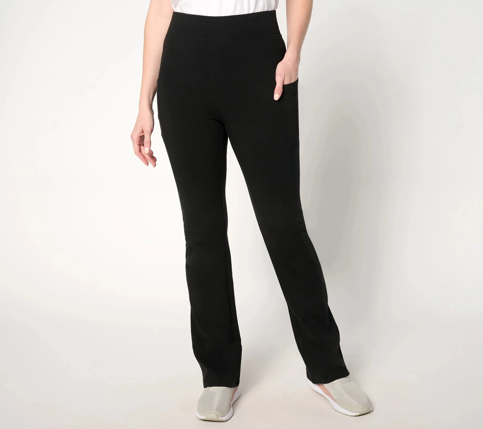Denim & Co. Petite Active Duo Stretch Lightly Boot Pants with Pockets Black M Ne
