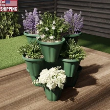 Stackable Planter Tower Indoor Outdoor Vertical Gardening Pots W/ Drainage Holes