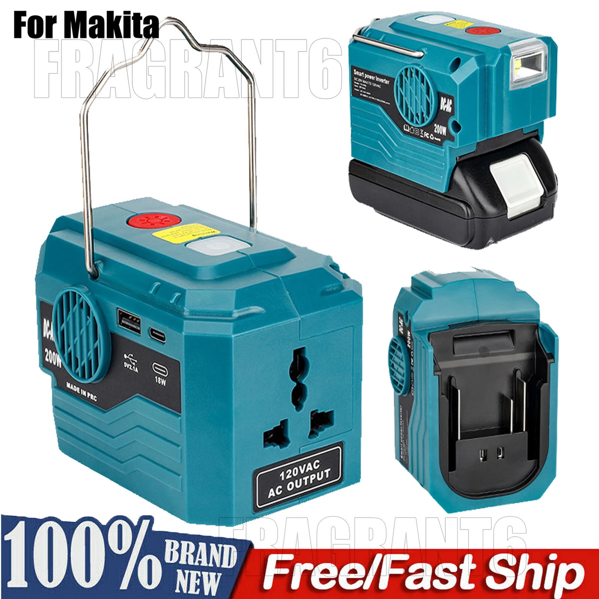 200W Power Inverter for Makita 18V Battery To AC 120V/220V Portable with  Light