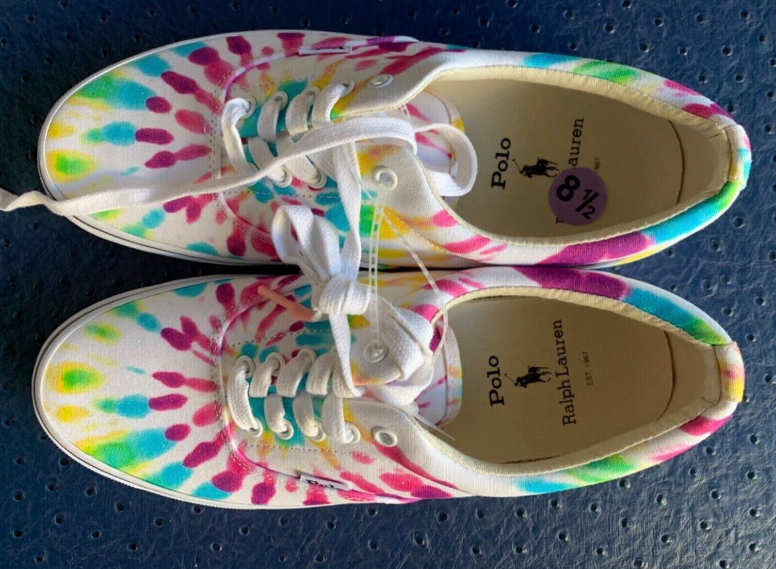 PONY POLO RALPH LAUREN THORNTON MULTICOLORE TYE DYE SCARPE DA GINNASTICA DÉCOLLETÉ NUOVE CON ETICHETTE UK 8