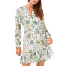 Vince Camuto Women's Printed Split-Neck Long-Sleeve Dress Size S NWT Evergreen