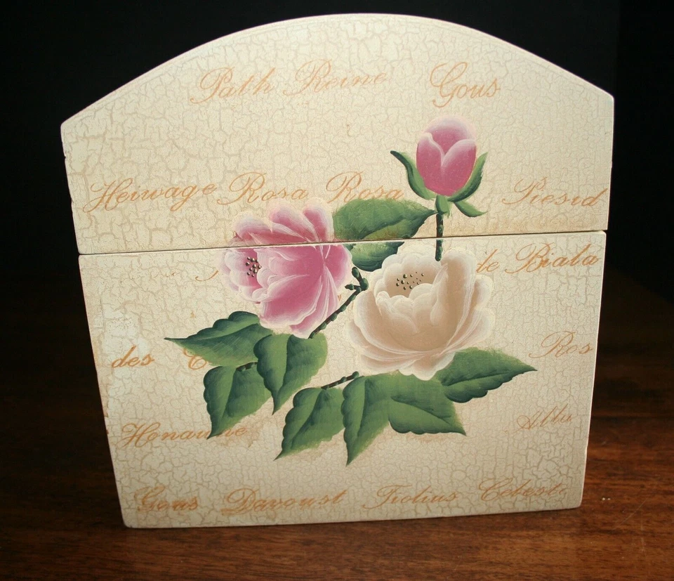 De Colección Cofre del Tesoro Cartón Almacenamiento Rosas Rosas Cartón Pintado a Mano Foto 3 de 4