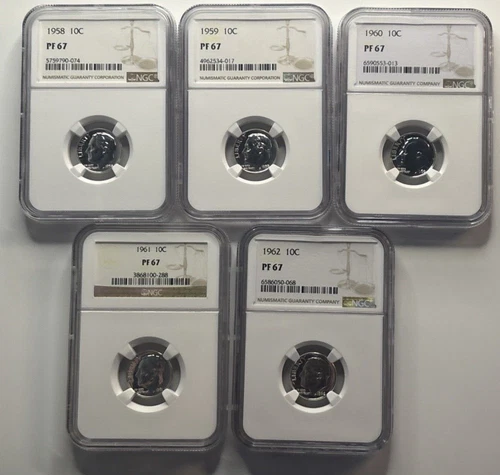 Roosevelt 10C NGC 1958-1961 Dime Lot Of 5 PR67