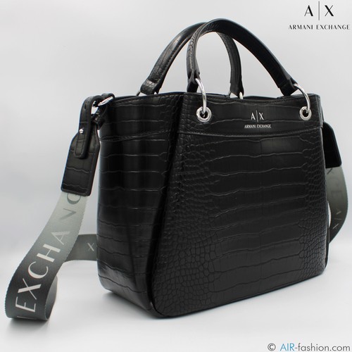 AX Armani Exchange borsa Tote piccola nera stampata cocco SCONTO -30% - Picture 3 of 9