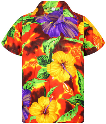 Funky Hawaiihemd Big Flower Kurzarm Brusttasche Hawaiian Shirt