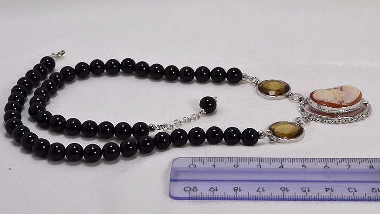 Collar Plata Camafeo Cornalina Ovalados Ónix Y Cuarzo Ahumado Redondo -agln 0143 - Imagen 3 de 3