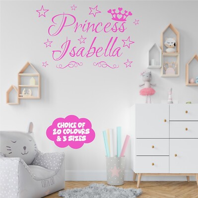 PRINCESS Wall Sticker Personalised ANY NAME Girls Bedroom Wall Decal ...