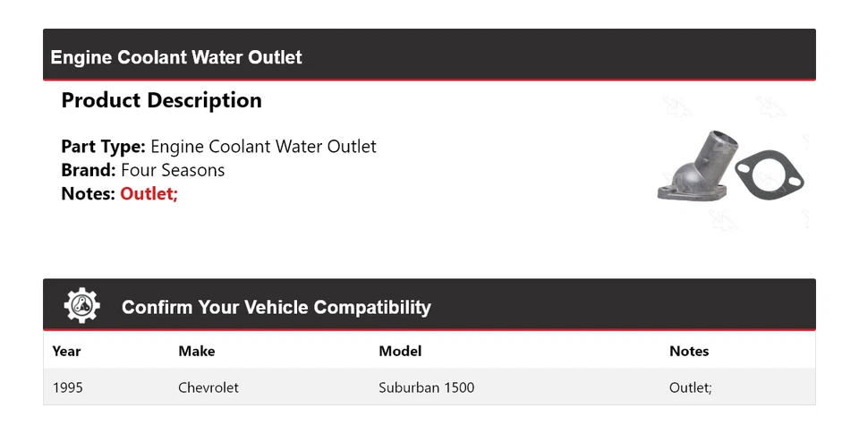 For 1995 Chevrolet Suburban 1500 Engine Coolant Water Outlet 4 Seasons - Image 2 of 4