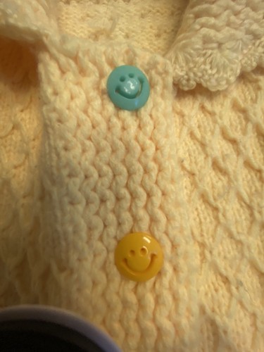 Handmade Little Girls Yellow Cable Knit Crochet Happy Face Button Sweater Sz4-6 - Picture 5 of 17