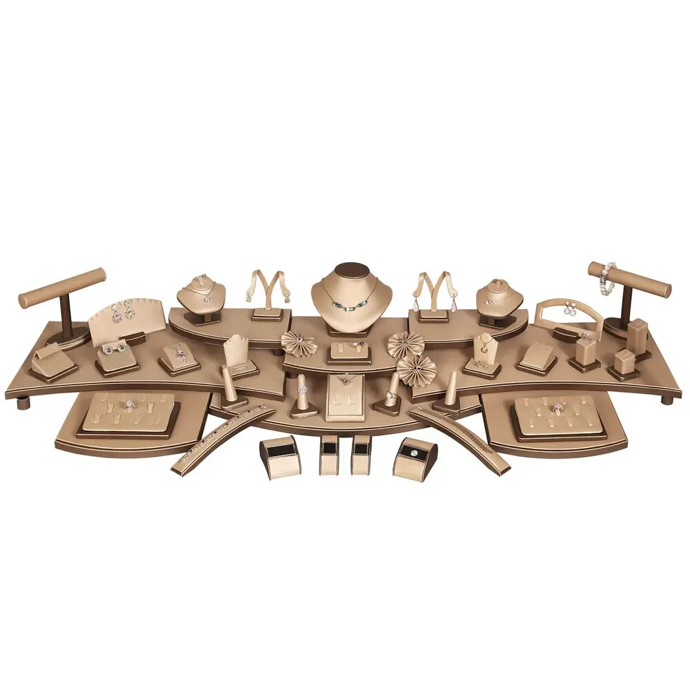 57 Piece Luxury Champagne Gold Jewelry Display Showcase Set