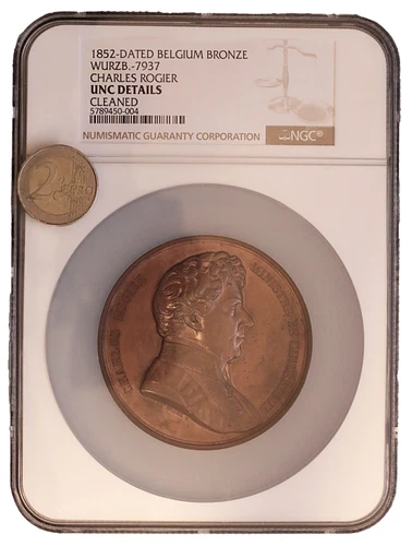Belgium Bronze Medal 1852 Kingdom NGC UNC Charles Rogier Minister of the Interior