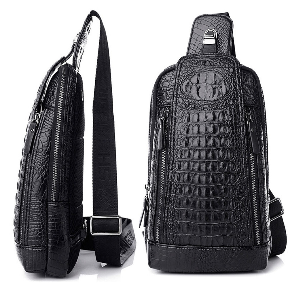 best mens front sling leather backpack Bag for Men Genuine Chest Bag Shoulder Bag Crossbody The Haven Sling Backpack by Lady Conceal is a minimalist Men's Leather Crocodile Pattern Chest