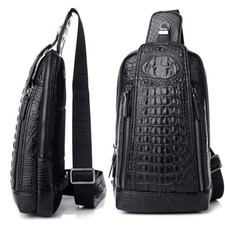 Men's Leather Crocodile Pattern Chest Bag Sling Backpack Crossbody Travel Bag