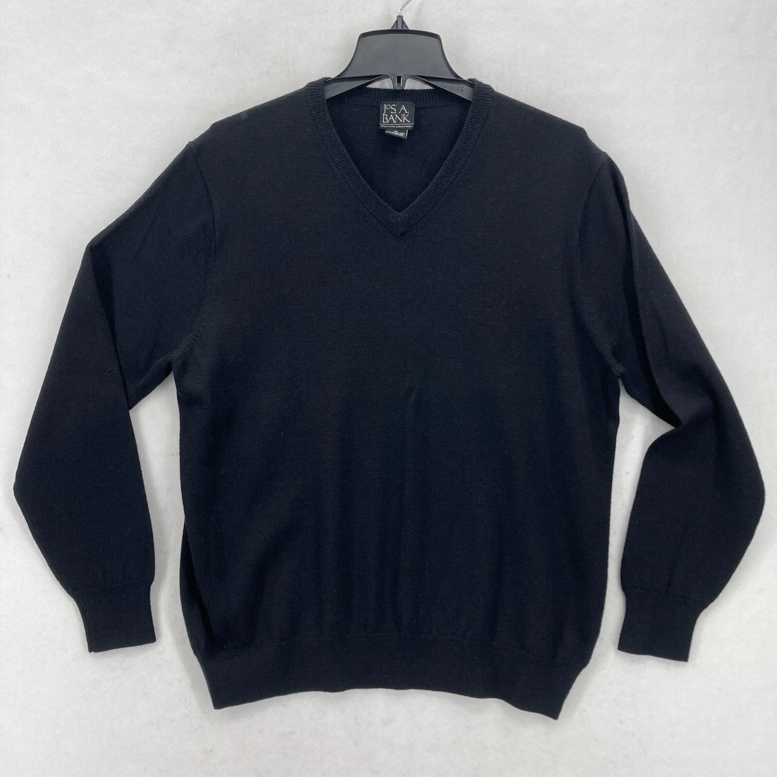 Jos. A. Bank Merino Wool Blend Sweater Mens Medium Black Long Sleeve V Neck