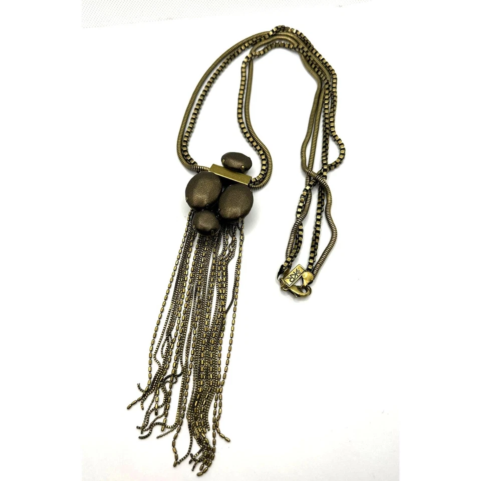 KR by Silpada Cuero Juntos 30 Latón Doble Cadena Collar Largo Flecos Foto 2 de 4