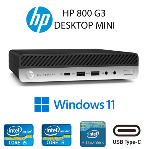 HP ELITEDESK 800 G3 DESKTOP MINI PC UpTo 16GB RAM 480GB SSD WIN 11 USB-C - Picture 1 of 5