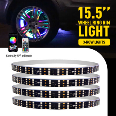15.5'' RGB & Chasing Flow Three Row LED Wheel Ring Rim Lights For Truck Car set P