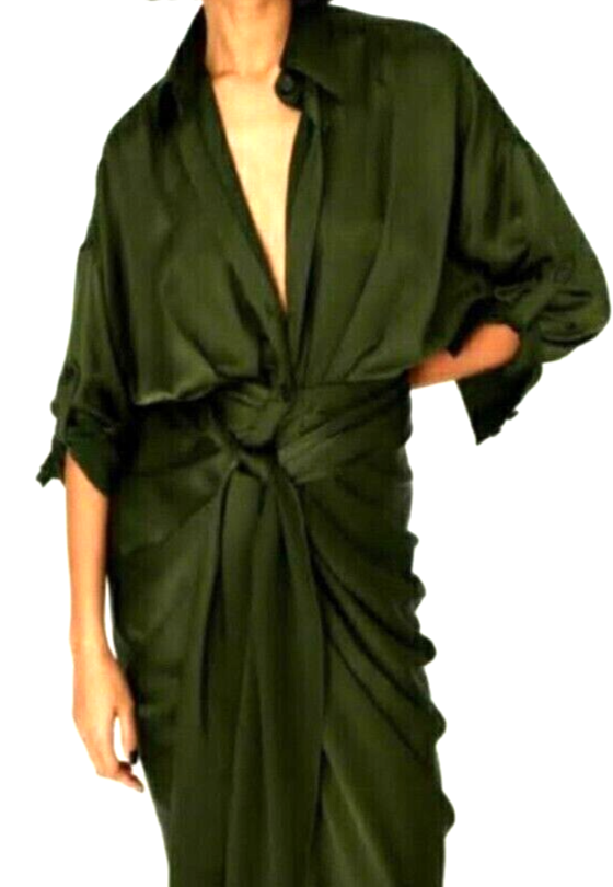 emerald green satin shirt dress Curve Satin Shirt Midi Dress