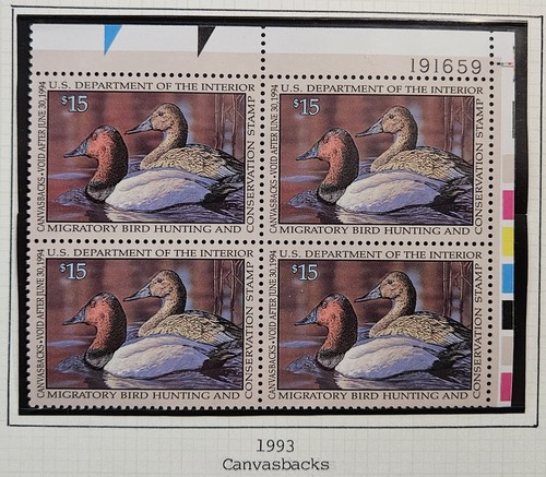 US Revenue Collection Scott # RW60 - Duck Hunting Permit Stamp Plate Block - MNH
