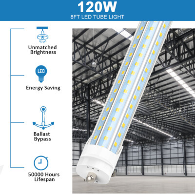 8FT LED Tube Light – T8/T10/T12, Single Pin FA8, 65W, 7800 Lumens, 6500K (Jomitop, 3-Year Warranty)