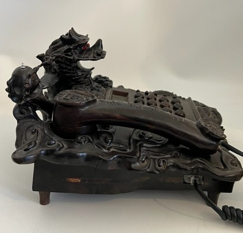 Vintage chinesischer Drache handgeschnitzt Holz Festnetztelefon Telefon - funktioniert/getestet - Bild 8 von 16