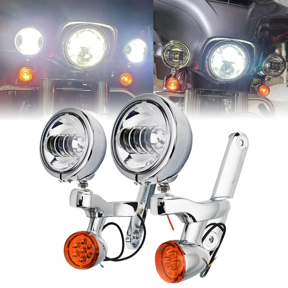 Soporte de luz de punto LED de señal de giro antiniebla de paso para Harley Touring Road King 94+ Foto 2 de 4