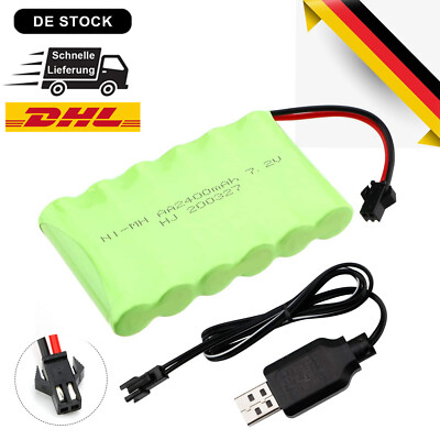 2400mAh 7,2V Batterie Pack Akku SM-2P Stecker mit USB Charger for RC Truck Auto 